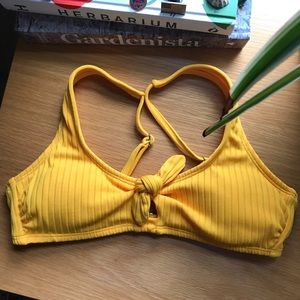 NWOT Yellow Ribbed Bathing Suit Top w/ Front Tie